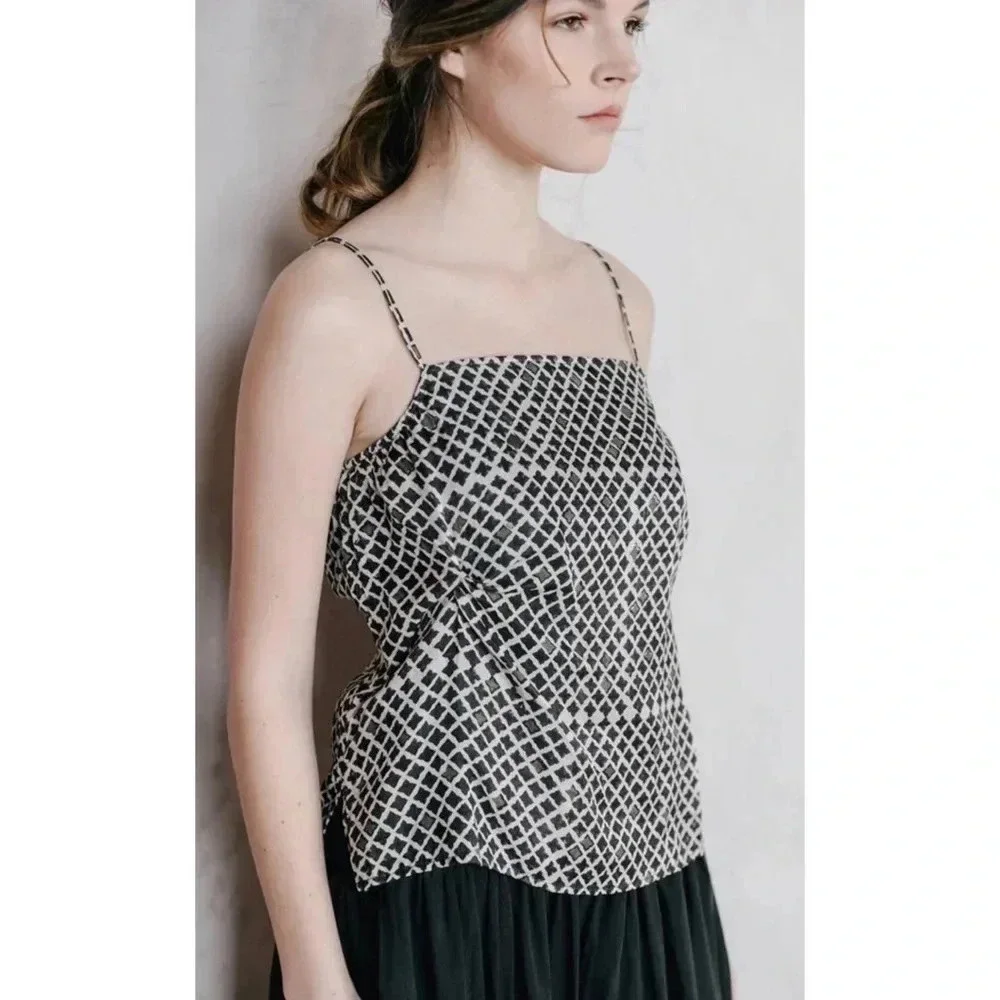 VOLOSHIN Anthropologie Isa Geo Print Twisted Silk Blend Cami Top Size XS - Picture 2 of 3